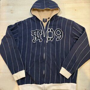 Technine Vintage Navy Striped Hooded Snowboarding Sweatshirt Size XXL